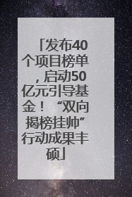 发布40个项目榜单，启动50亿元引导基金！“双向揭榜挂帅”行动成果丰硕
